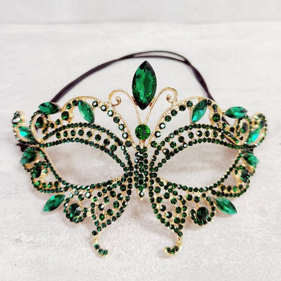 Gold masquerade mask, green crystal mask, Cosplay mask, Venetian mask, ball mask - Picture 3 of 8